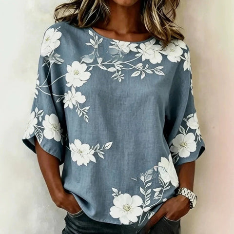 3D printed floral pattern loose versatile top m303041-2