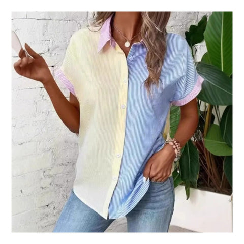 Digital printing striped print button front shirt casual shorts sleeves spring summer shirt m302473