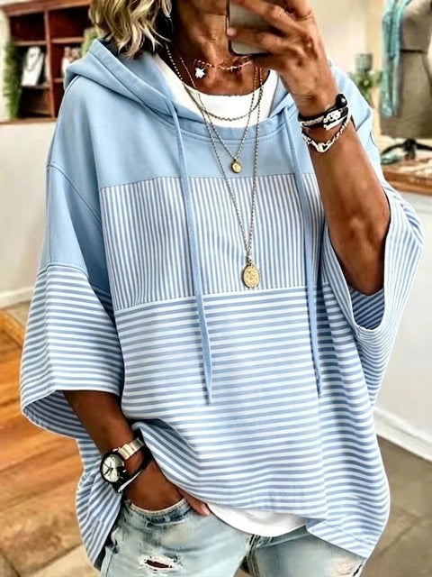 Pull à capuche ample et décontracté rayé imprimé 3D pour femme m303000