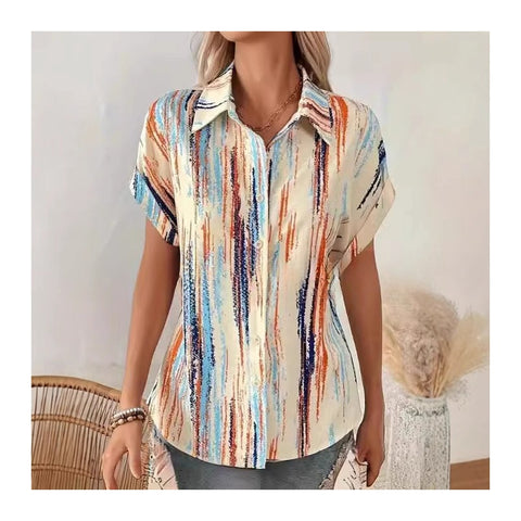 Digital printing striped print button front shirt casual shorts sleeves spring summer shirt m302473