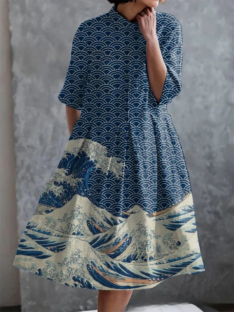 Elastic hemp short shirt dress floral Japanese vacation style pendulum skirt m303187