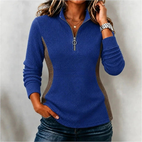 Waffle Women's Regular Version Western Style Contrast Long Sleeve Sweater FF303442