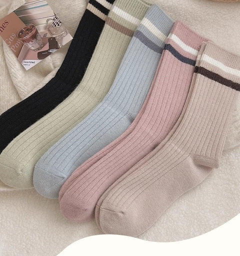 Chaussettes en peluche rayées, chaussettes longues chaudes épaissies en pur coton m1915010462