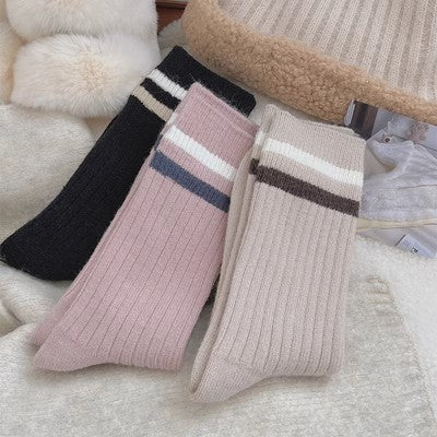 Chaussettes en peluche rayées, chaussettes longues chaudes épaissies en pur coton m1915010462