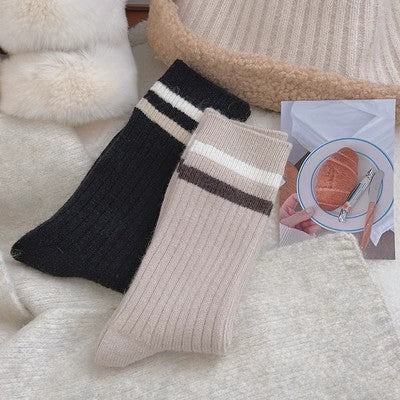 Chaussettes en peluche rayées, chaussettes longues chaudes épaissies en pur coton m1915010462