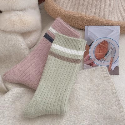 Chaussettes en peluche rayées, chaussettes longues chaudes épaissies en pur coton m1915010462