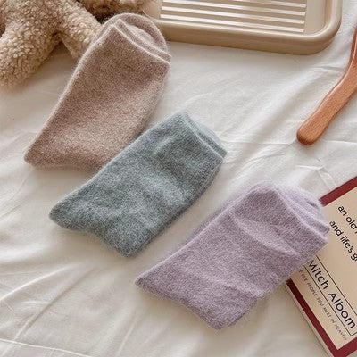 Kaninchenwollsocken, mittellange Kindersocken, einfarbige Kaschmirflorsocken m1915010460