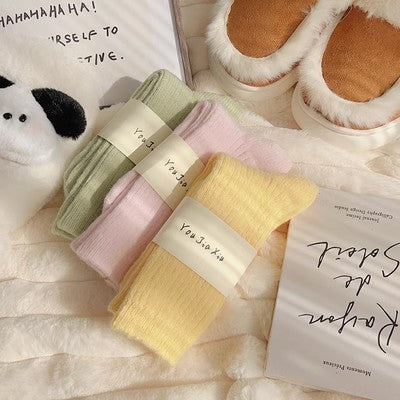 Einfarbige vertikale Plüschsocken, mittellange Kindersocken, Herbst- und Winterplüsch und verdickte Wärme, Plüschsocken im japanischen Stil, lange Wintersocken, m1915010473 