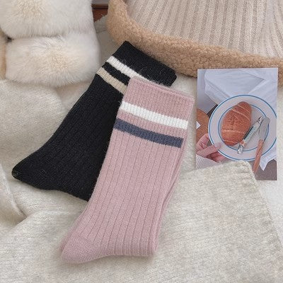 Chaussettes en peluche rayées, chaussettes longues chaudes épaissies en pur coton m1915010462