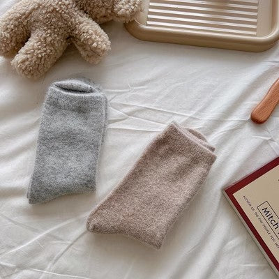Kaninchenwollsocken, mittellange Kindersocken, einfarbige Kaschmirflorsocken m1915010460