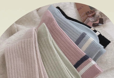Chaussettes en peluche rayées, chaussettes longues chaudes épaissies en pur coton m1915010462