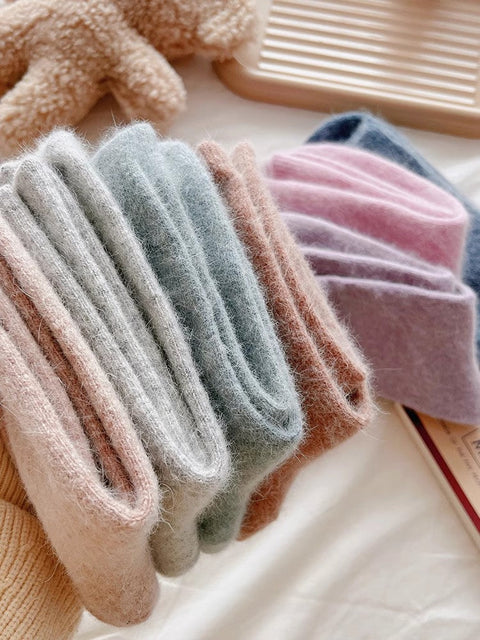 Kaninchenwollsocken, mittellange Kindersocken, einfarbige Kaschmirflorsocken m1915010460