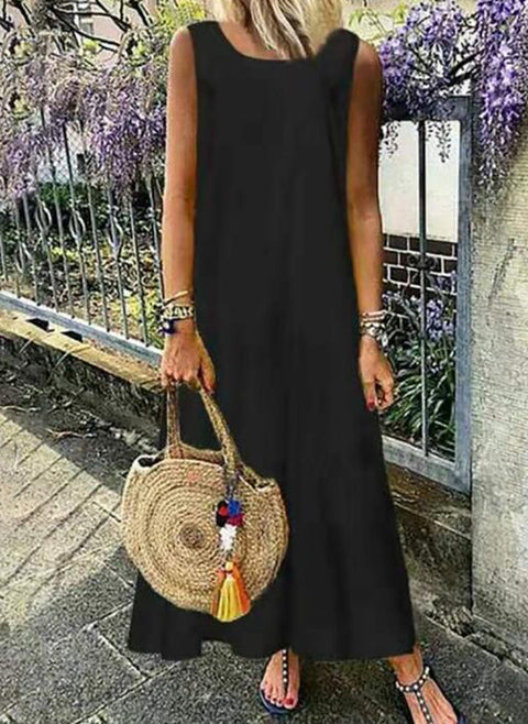 Robe droite longue tunique unie à encolure ronde m161503456 