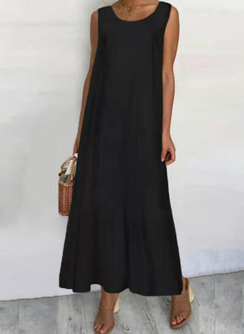 Robe droite longue tunique unie à encolure ronde m161503456 