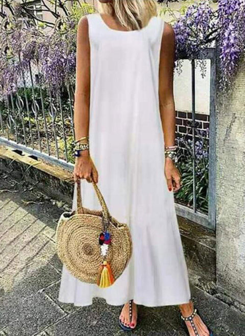 Robe droite longue tunique unie à encolure ronde m161503456 
