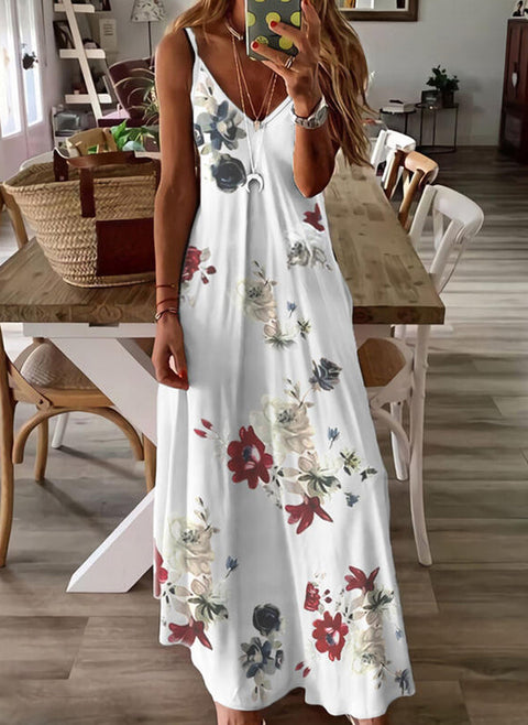 Robe trapèze longue à décolleté caraco fleuri m161503273 