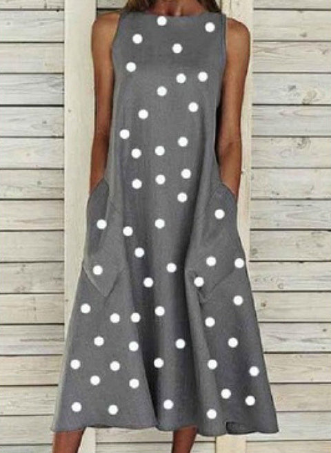 Polka Dot Boat Neckline Sleeveless Midi Dress m161504868 (5825559)
