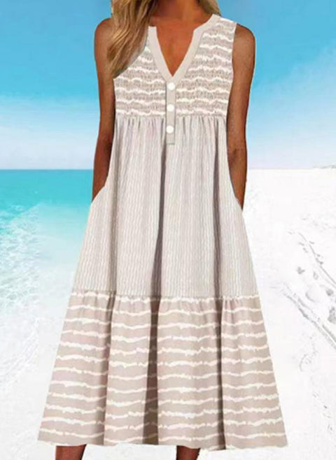 Robe trapèze mi-longue sans manches à encolure en V unie m161507255 