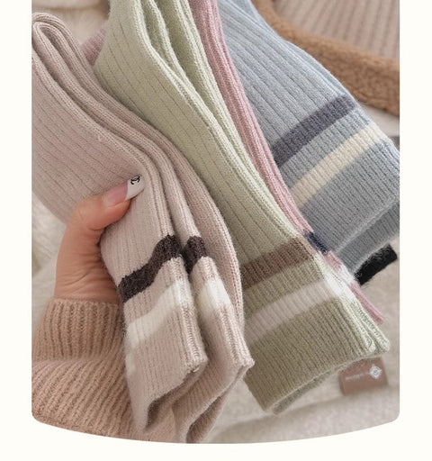 Chaussettes en peluche rayées, chaussettes longues chaudes épaissies en pur coton m1915010462