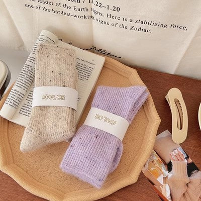 Chaussettes en cachemire à fil à pois, chaussettes mi-longues pour enfants, isolation en peluche épaissie d'automne et d'hiver, chaussettes longues en laine empilées m1915010471