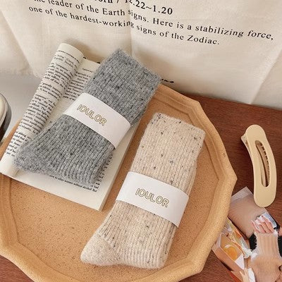 Chaussettes en cachemire à fil à pois, chaussettes mi-longues pour enfants, isolation en peluche épaissie d'automne et d'hiver, chaussettes longues en laine empilées m1915010471