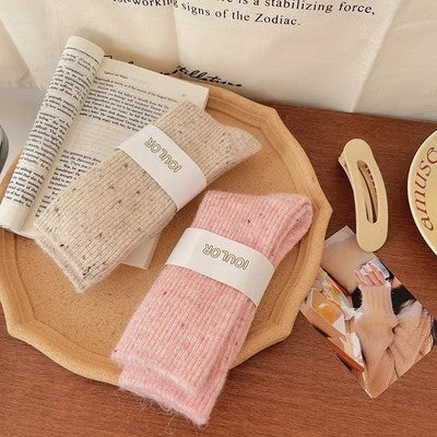 Chaussettes en cachemire à fil à pois, chaussettes mi-longues pour enfants, isolation en peluche épaissie d'automne et d'hiver, chaussettes longues en laine empilées m1915010471