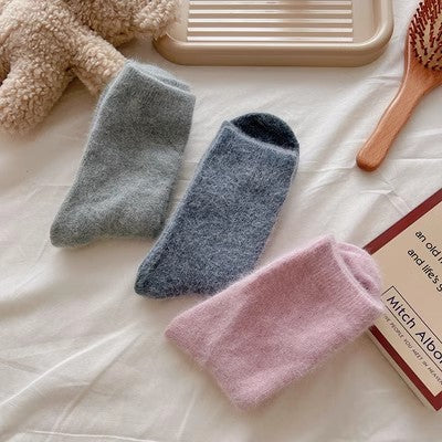 Kaninchenwollsocken, mittellange Kindersocken, einfarbige Kaschmirflorsocken m1915010460