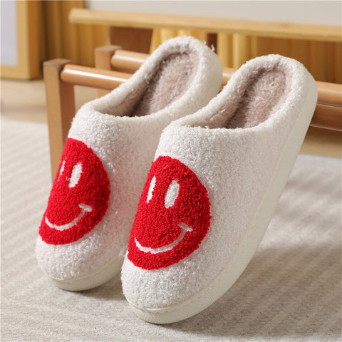 Pantoufles en coton à la maison avec visage souriant de dessin animé mignon d'hiver m1915010610