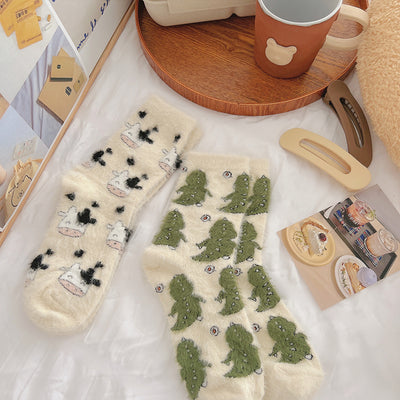 Chaussettes en laine de vison de dessin animé pour enfants en automne et en hiver avec des chaussettes de sol en fourrure épaisse et chaude et mignonne en peluche m1915010440