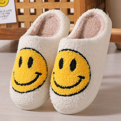 Pantoufles en coton à la maison avec visage souriant de dessin animé mignon d'hiver m1915010610