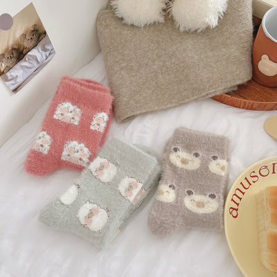 Chaussettes en laine de vison de dessin animé pour enfants en automne et en hiver avec des chaussettes de sol en fourrure épaisse et chaude et mignonne en peluche m1915010440