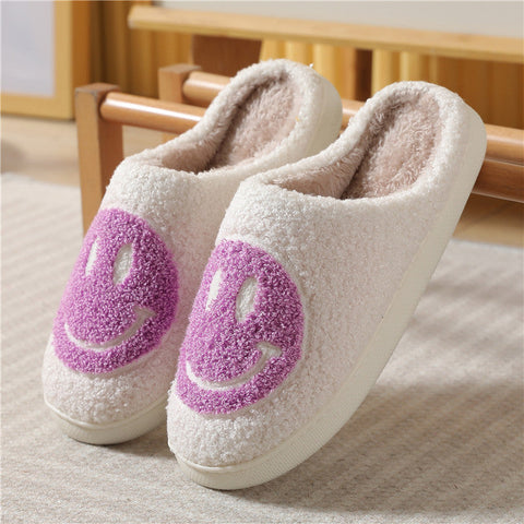 Pantoufles en coton à la maison avec visage souriant de dessin animé mignon d'hiver m1915010610