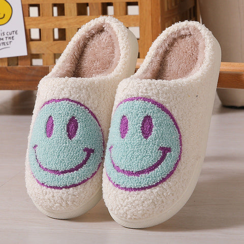Pantoufles en coton à la maison avec visage souriant de dessin animé mignon d'hiver m1915010610