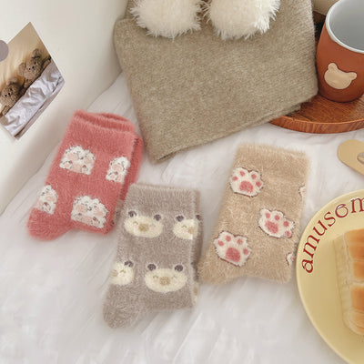 Chaussettes en laine de vison de dessin animé pour enfants en automne et en hiver avec des chaussettes de sol en fourrure épaisse et chaude et mignonne en peluche m1915010440