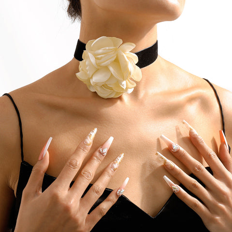 Bracelet tour de cou géométrique, Style élégant et romantique, collier en tissu floqué Rose m1915010513