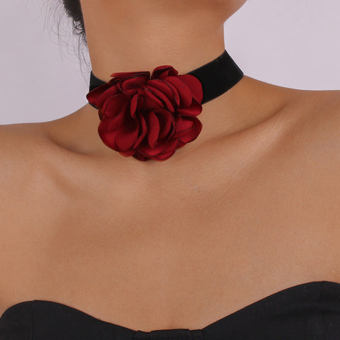 Bracelet tour de cou géométrique, Style élégant et romantique, collier en tissu floqué Rose m1915010513