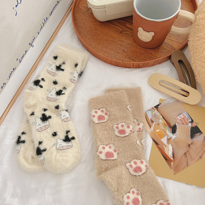 Chaussettes en laine de vison de dessin animé pour enfants en automne et en hiver avec des chaussettes de sol en fourrure épaisse et chaude et mignonne en peluche m1915010440