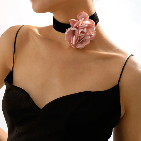 Bracelet tour de cou géométrique, Style élégant et romantique, collier en tissu floqué Rose m1915010513