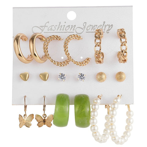Boucles d'oreilles coeur papillon cercle géométrique multicouche m1915010502