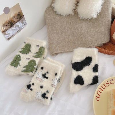 Chaussettes en laine de vison de dessin animé pour enfants en automne et en hiver avec des chaussettes de sol en fourrure épaisse et chaude et mignonne en peluche m1915010440