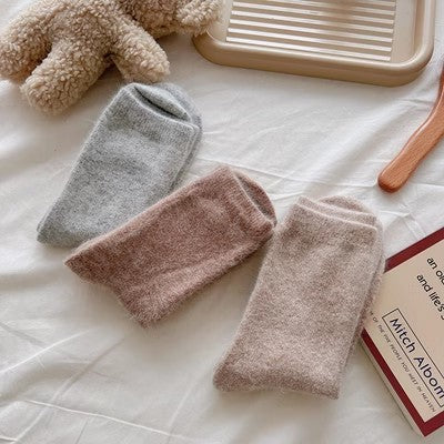 Kaninchenwollsocken, mittellange Kindersocken, einfarbige Kaschmirflorsocken m1915010460