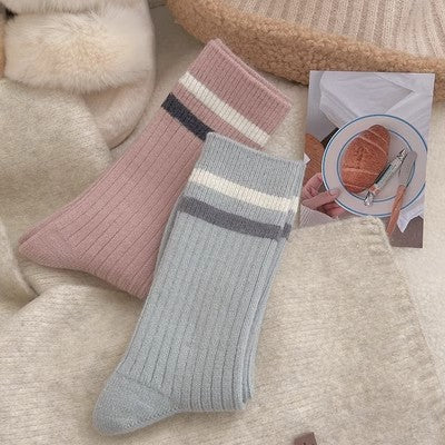 Chaussettes en peluche rayées, chaussettes longues chaudes épaissies en pur coton m1915010462