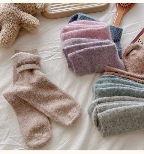 Kaninchenwollsocken, mittellange Kindersocken, einfarbige Kaschmirflorsocken m1915010460
