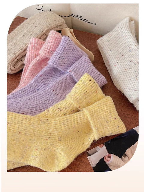 Chaussettes en cachemire à fil à pois, chaussettes mi-longues pour enfants, isolation en peluche épaissie d'automne et d'hiver, chaussettes longues en laine empilées m1915010471