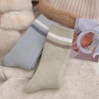 Chaussettes en peluche rayées, chaussettes longues chaudes épaissies en pur coton m1915010462