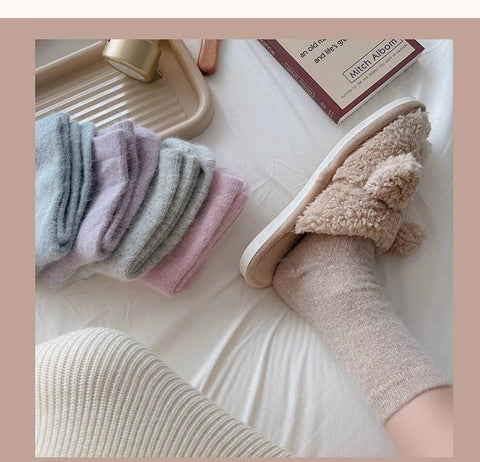Kaninchenwollsocken, mittellange Kindersocken, einfarbige Kaschmirflorsocken m1915010460
