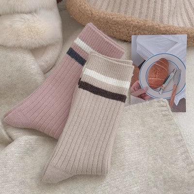 Chaussettes en peluche rayées, chaussettes longues chaudes épaissies en pur coton m1915010462