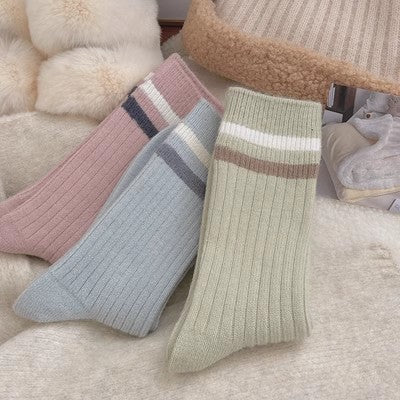 Chaussettes en peluche rayées, chaussettes longues chaudes épaissies en pur coton m1915010462