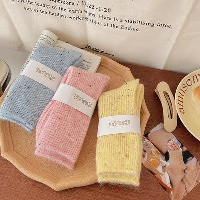 Chaussettes en cachemire à fil à pois, chaussettes mi-longues pour enfants, isolation en peluche épaissie d'automne et d'hiver, chaussettes longues en laine empilées m1915010471